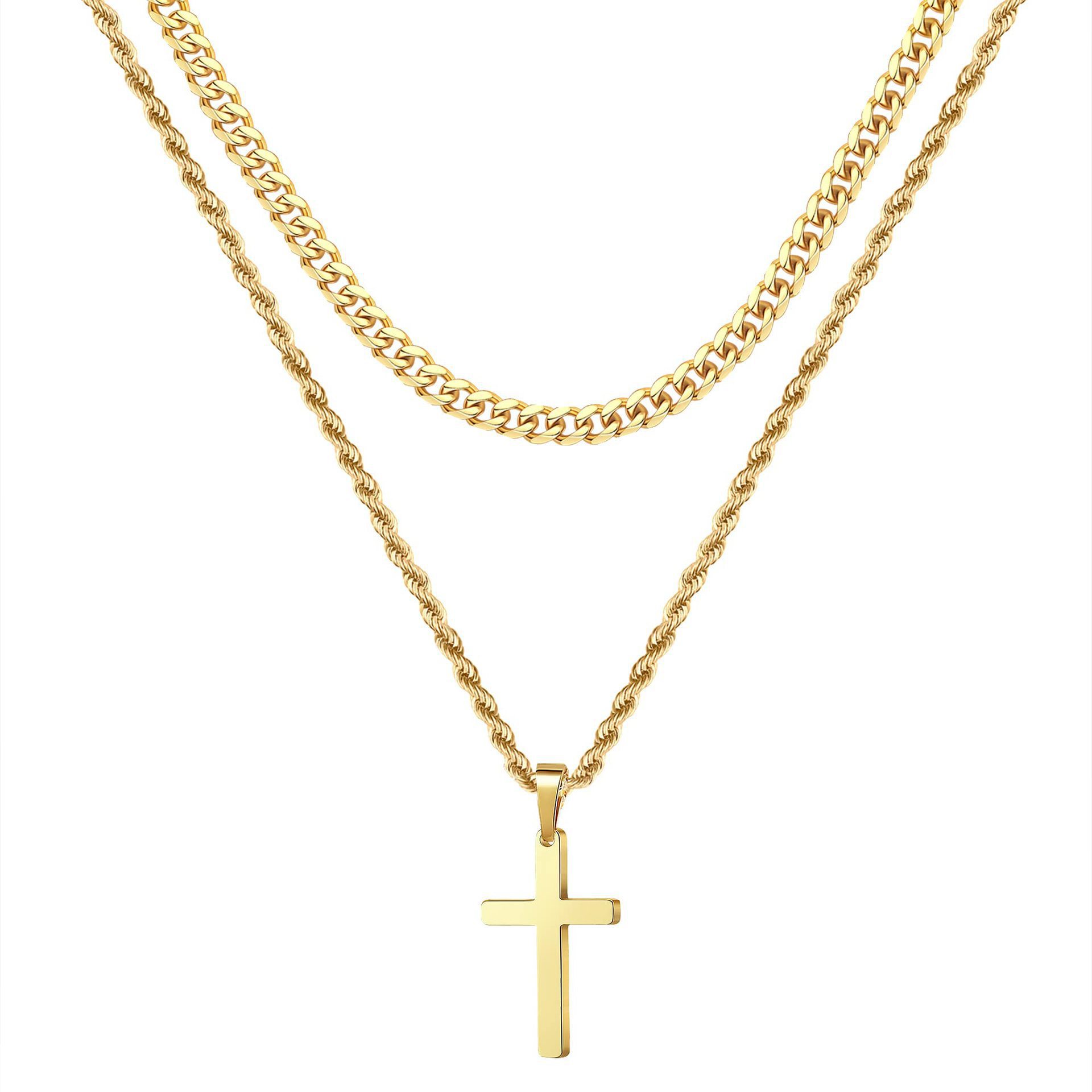 Rvs herenketting met dubbele laag en kruis hanger_voghion.com