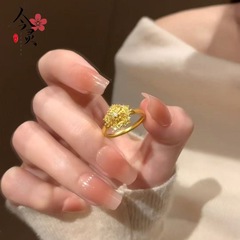 小红书爆款闪闪发光碎钻雪花戒指沙金色百搭食指戒精致设计感手饰