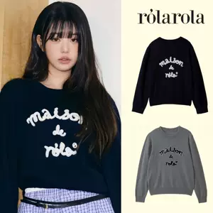 เสื้อถักไหมพรมแบรนด์นิชมีสไตล์เกาหลี ROLAROLA แบบเดียวกับที่จางวอนยองสวมใส่ เสื้อถักไหมพรมคอกลม พิมพ์ลายตัวอักษร ROLAROLA