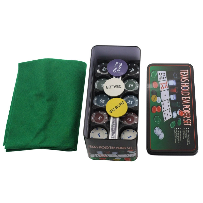 Цифровая печать набор чипов Texas Hold'em в металлической коробке, 200 чипов, фишки, скатерть для покера