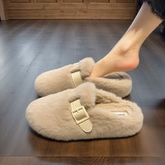 兔毛绒法式毛毛鞋子女秋冬网红小众保暖百搭一脚蹬软底孕妇棉拖鞋