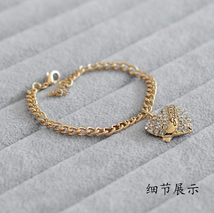 European and Korean new chain Angel full diamond heart pendant English bracelet exquisite slim bracelet small mixed batch