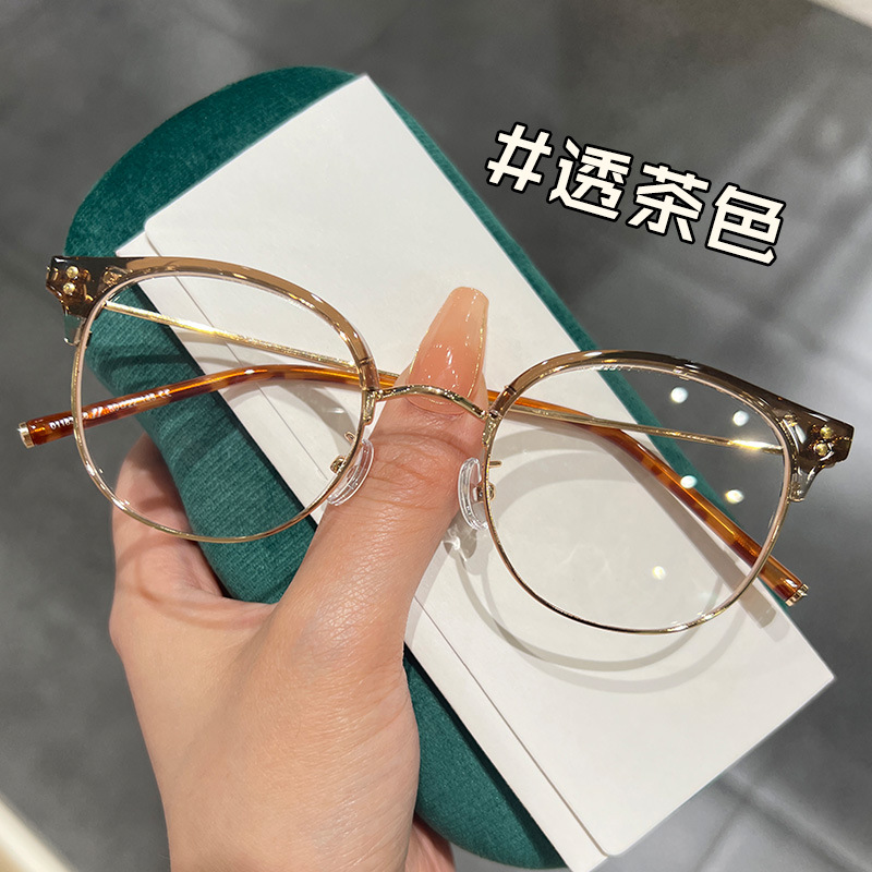 安科超輕透明茶色眼鏡框女近視可配有度數方圓臉素顏眼鏡架01183