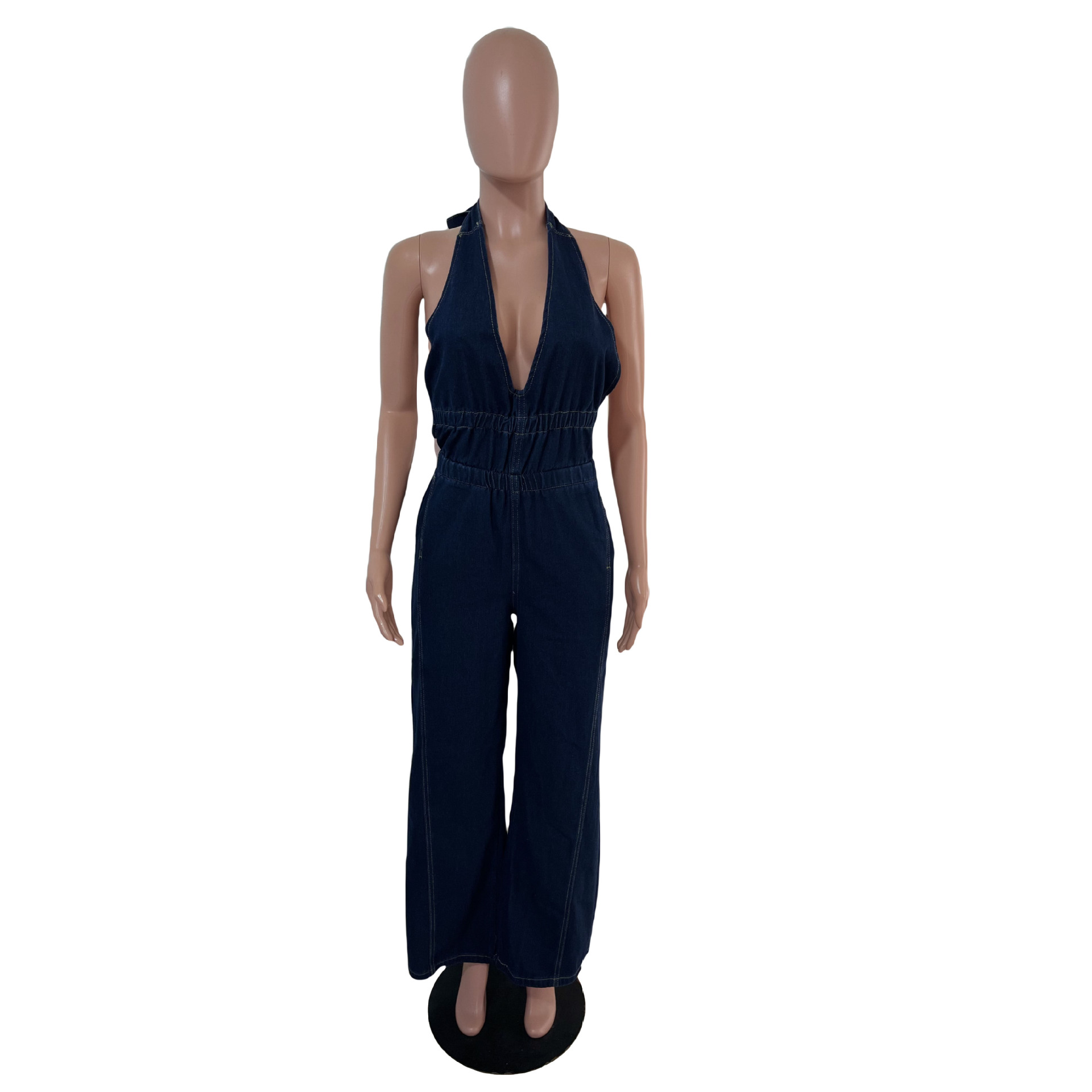 Slim Waist Washed Denim Jumpsuit Sleeveless Overall For Women American Style Straight Loose Fit_ecoleips.com