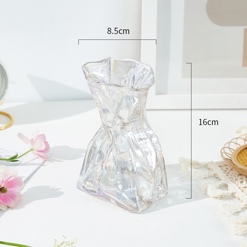 Moderno simple transparente fantasía papel origami jarrón de vidrio de alto nivel de sensación de sala de estar flor hidropónica decoración floral