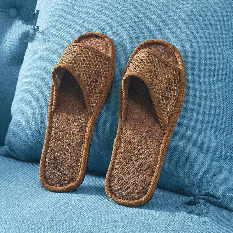 Purely Handmade Brown Slippers, Sweat-Absorbent and Breathable Palm Home Hospitality Non-Slip Men's and Women's Slippers, Linen Thick-Soled Silent Slippers