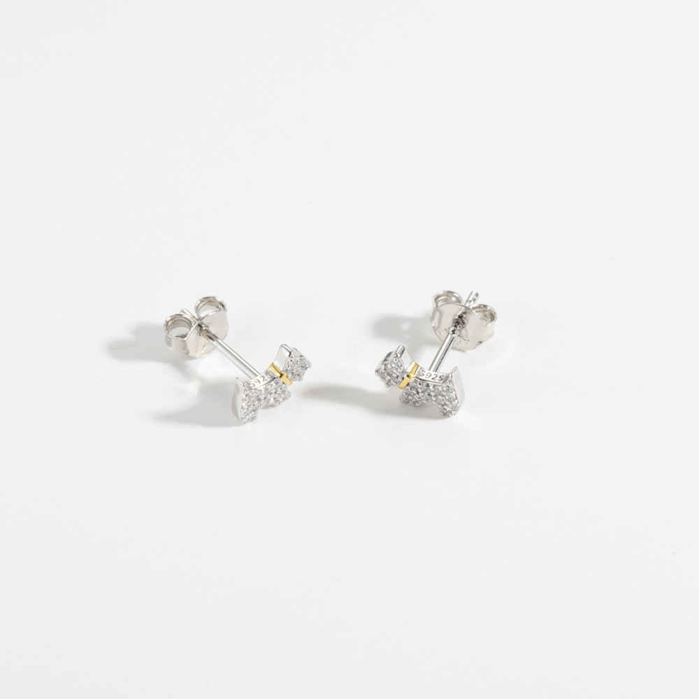 1 Pair 925 Sterling Silver Zircon Dog Ear Studs display picture 2