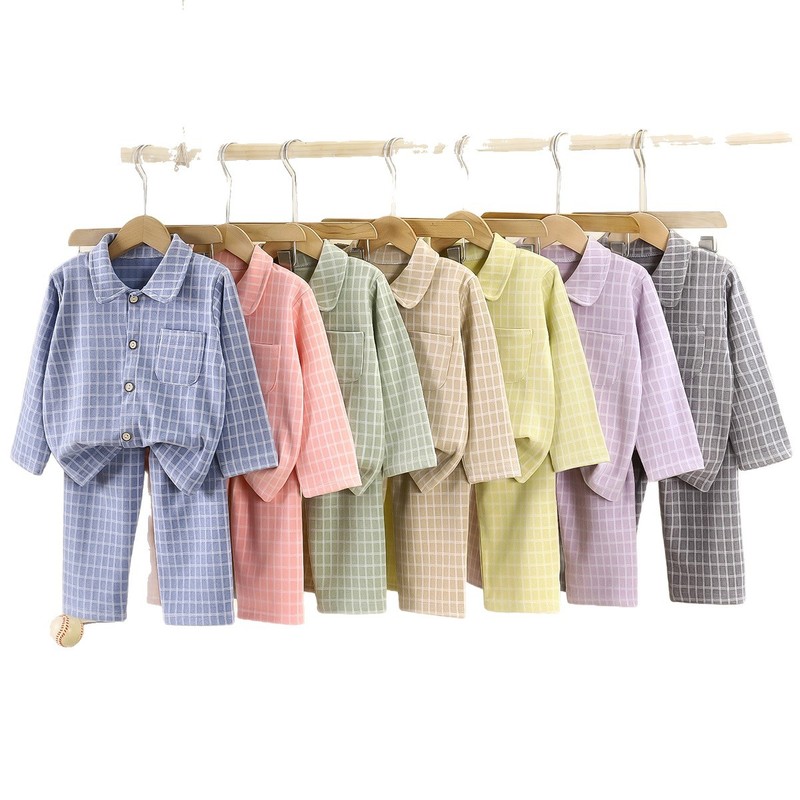 新款童装家居服套装儿童方格子暖绒翻领家居服男童睡衣宝宝居家服|undefined