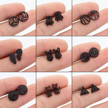 复古运动排球耳钉黑色气质设计感简约几何折纸狐狸羽毛小饰品批发