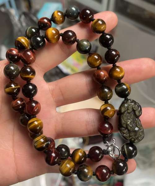 Tiger eye stone Pixiu necklace about 50cm