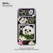 熊猫插画适用iPhone14promax苹果15手机壳12拼图iphone13男女款11