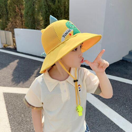 Children's sun protection hat summer boys and girls anti-UV sun hat baby cartoon mesh large brim sunshade fisherman hat
