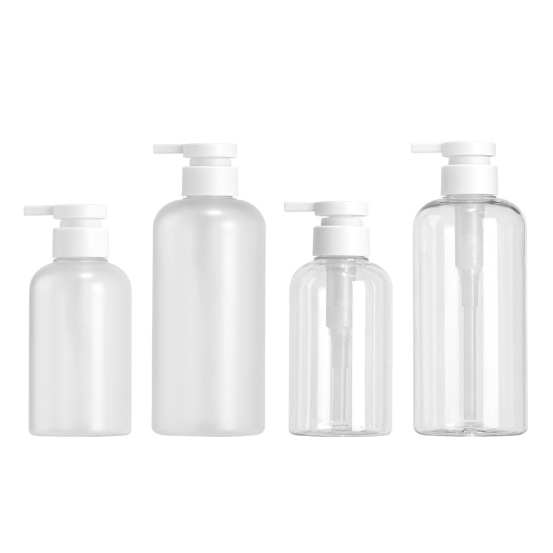 Botella de emulsión de plástico PET en stock 300ml botella de gel de baño transparente 500ml botella de champú