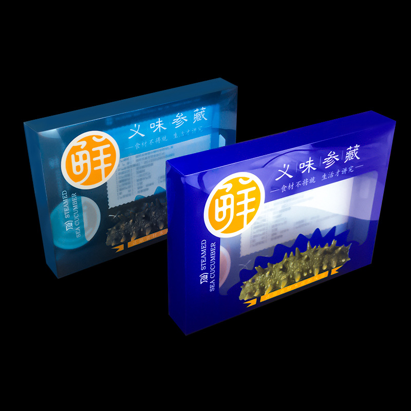 Caja de embalaje de pepino de mar caja de embalaje de pet ventana abierta material de pvc embalaje de plástico transparente caja plegable impresión fabricante de cajas de PP