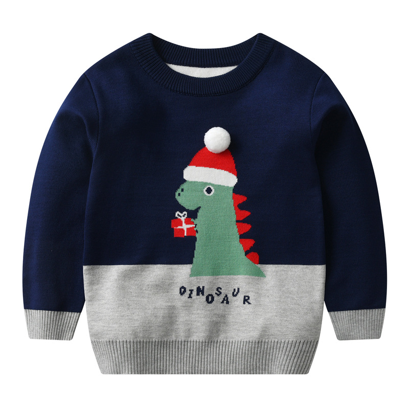 Christmas children's pullover sweater cute cartoon autumn children's clothing new Christmas dinosaur sweater children's top