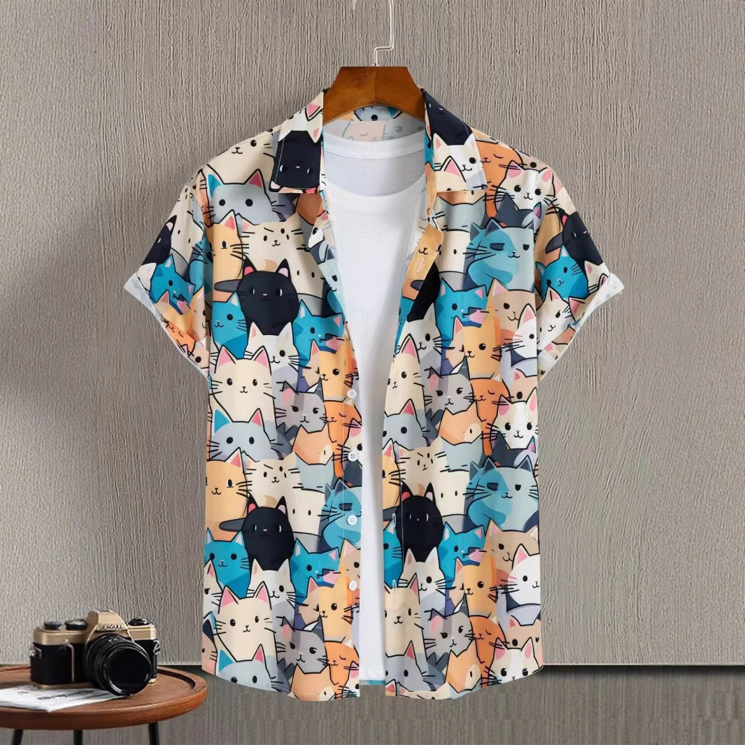 Neuer europäischer und amerikanischer Modetrend für Herren: Hawaiihemd mit kurzen Ärmeln und 3D-Digitaldruck_voghion.com