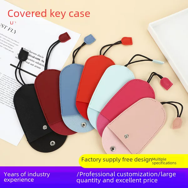 Covered Key Case with a Lid, Made of Soft Leather, for Car Storage, Snap-On Type, Compact and Portable