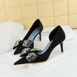 6168-AH3 European and American Banquet Nightclubs Show Thin Side Hollow Women's Shoes Shallow Mouth Pointed Rhinest