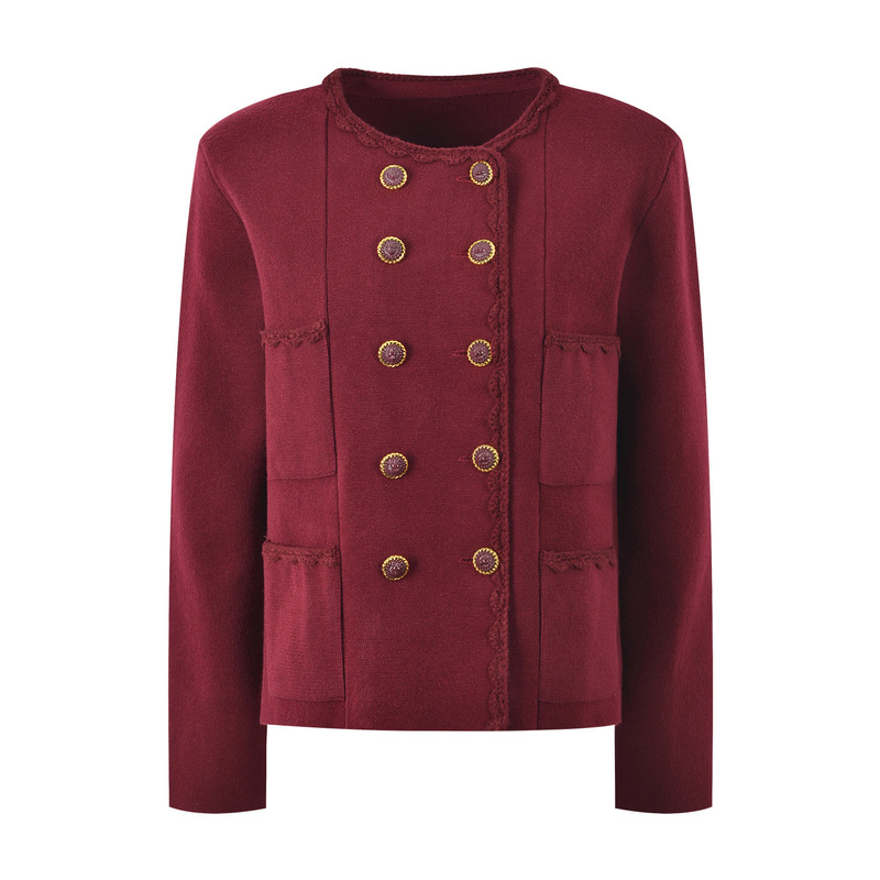 French-Style Light Luxury Cardigan with Lion Clasp, Four Pockets, Round Neck, Fashionable Versatile Short Knit Top for Women French-Style Light Luxury Cardigan with Lion Clasp, Four Pockets, Round Neck, Fashionable Versatile Short Knit Top for Women