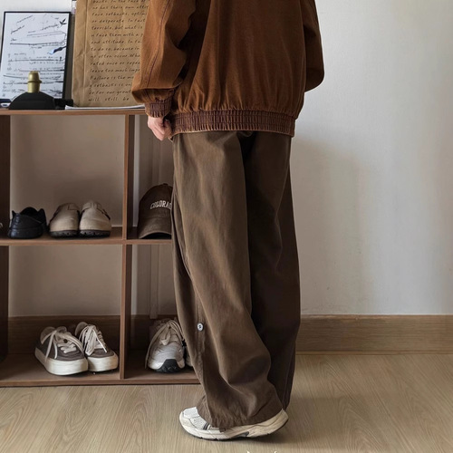 Japanese-style men's clothing retro city boy loose work pants wide-leg versatile elastic waist design casual long pants for men