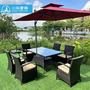 Outdoor Rooftop Balcony Rattan Table and Chair Combination Outdoor Garden Courtyard Hand-Woven Waterproof Sun Protection Coffee Table and Chairs