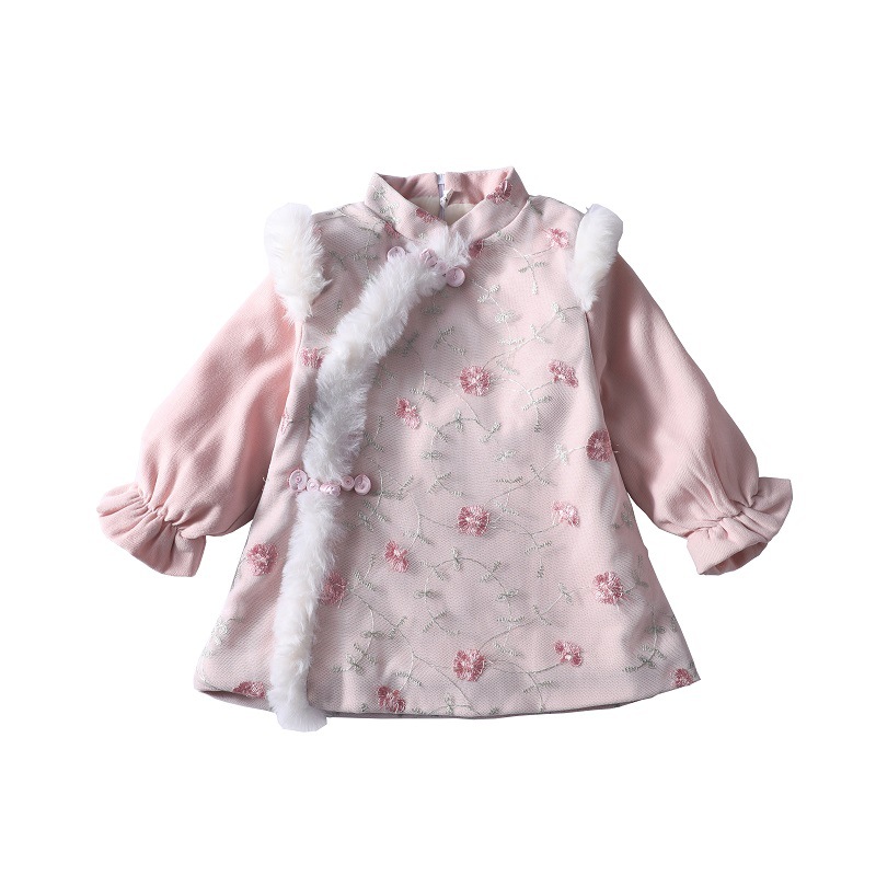 Conjunto de invierno para niña con traje Tang de estilo chino y vestido cheongsam, forrado de lana y engrosado, atuendo de Año Nuevo para niños a la moda.