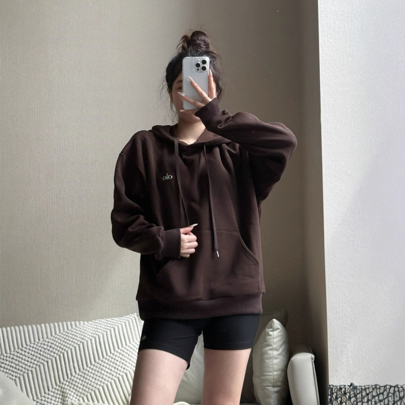 alo金智秀Jisoo同款男女连帽加绒卫衣运动立体标宽松口袋秋款休闲|undefined