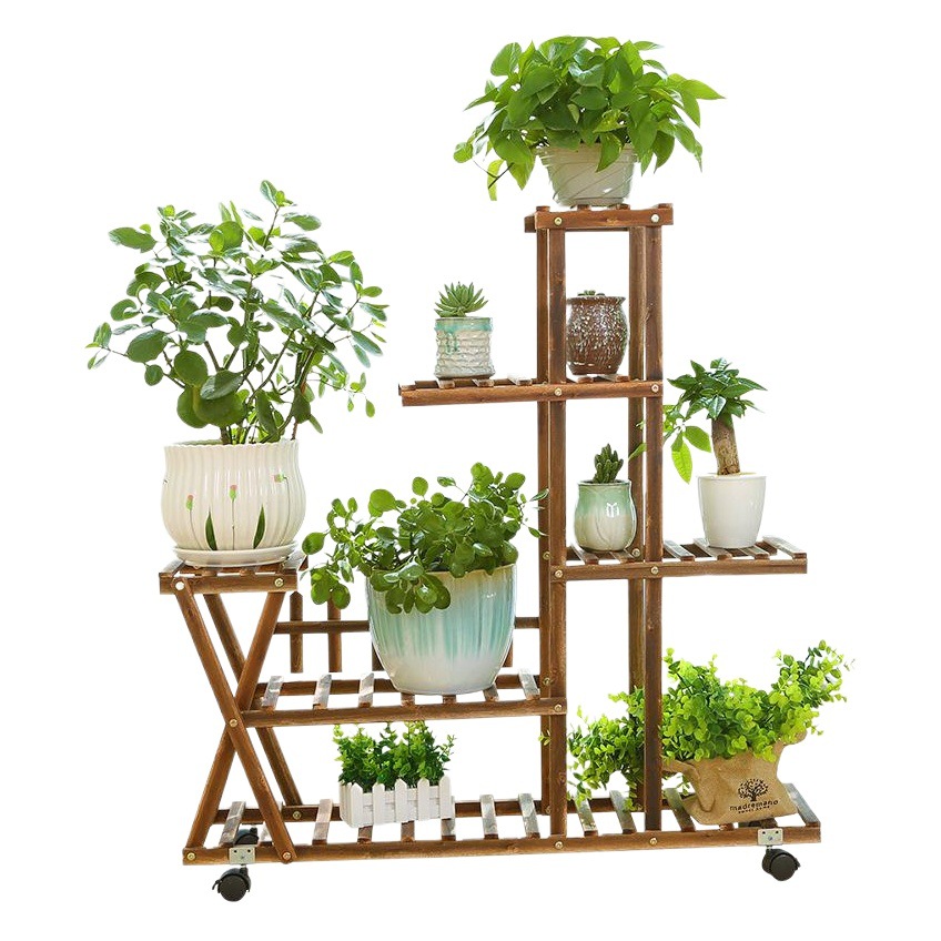 Balcón de madera soporte de flores de madera maciza sala de estar suculento soporte multi-capa bonsai soporte de madera piso interior maceta estante