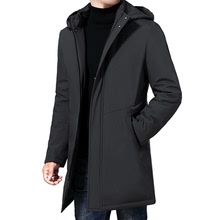棉衣冬季男士外套修身加厚保暖中長款中年連帽外套爸爸裝冬裝棉服