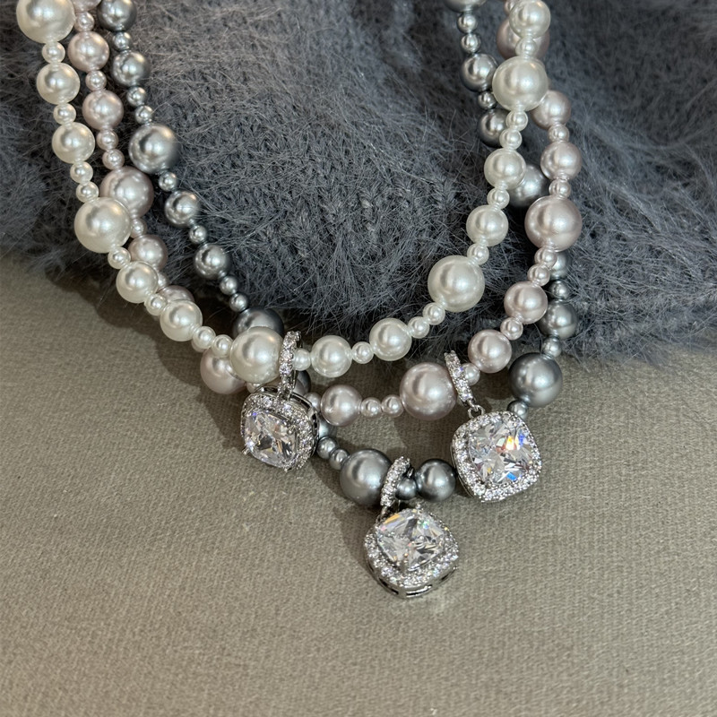 施家曼塔玫瑰方鑽珍珠項鍊輕奢小眾高級感頸鏈毛衣鏈氣質鎖骨鏈女