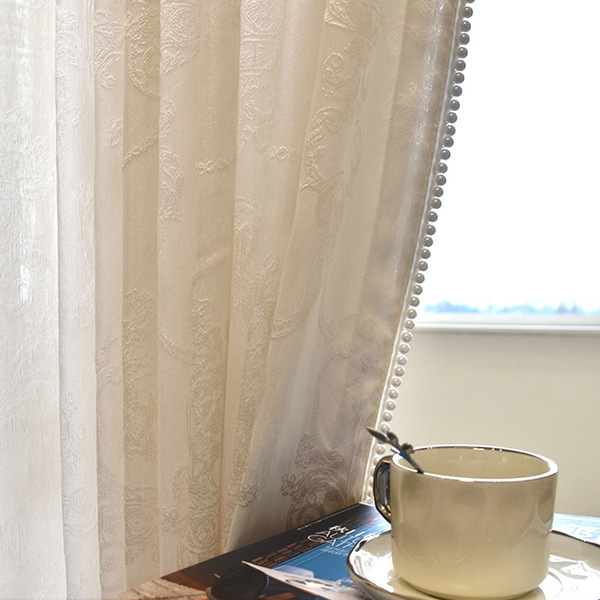 French Aristocratic Embossed Palace Style Jacquard Accessible Luxury Aesthetic High-End Bedroom Living Room Pearl Edge Gauze Curtain Lf