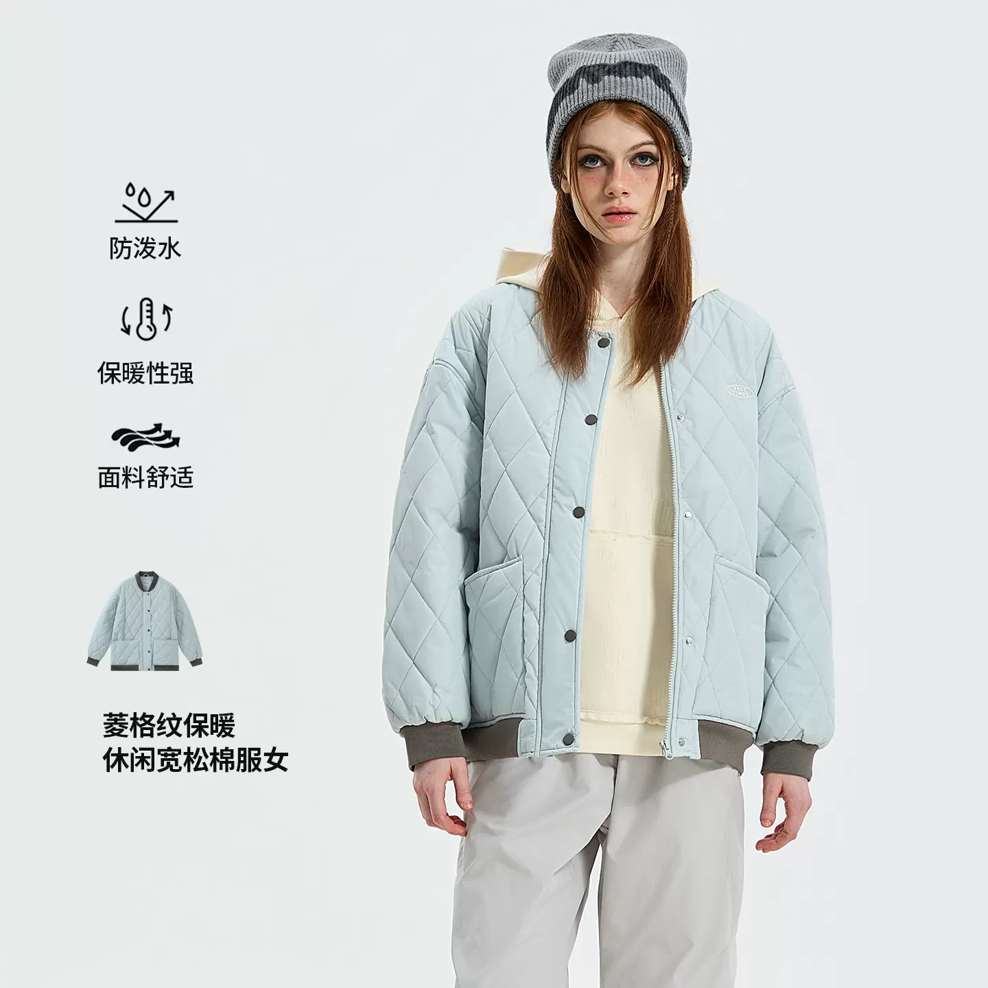 时尚圆领棉服外套女冬季新款宽松大码显瘦简约韩版棉袄外套