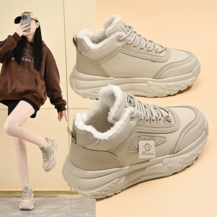 2024 Winter High-top fleece-lined Torre Shoes New Korean-style ins Female Student High-rise Sports Casual Cotton Shoes Q039