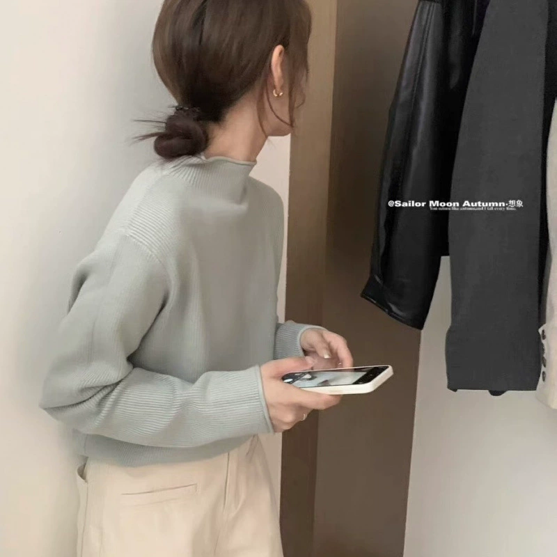 Свитер демисезонный с длинным рукавом, slim fit, западный стиль, облегающий