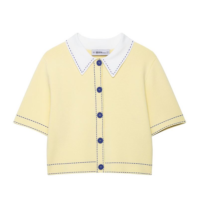 ZR外贸批发 欧美风女装 时尚气质百搭POLO 衫缉线针织外套2142109|undefined