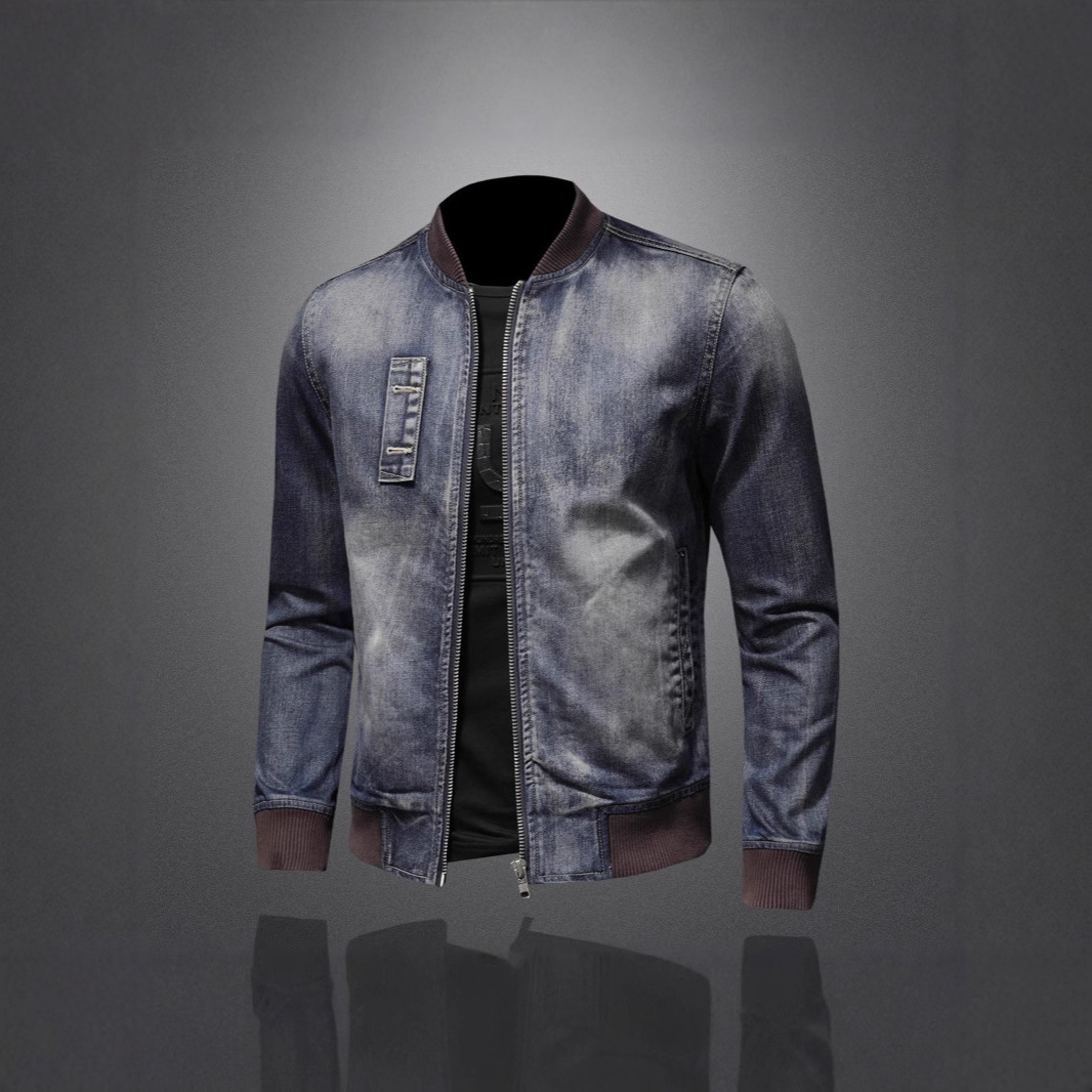 High-End Retro Stand Collar Trendy Brand Spring Autumn New European And American Motorcycle Jacket Men's Stylish Denim_voghion.com