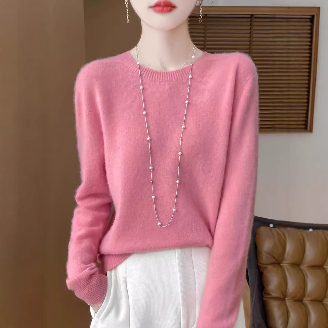 Seamless One-Line Ready-To-Wear Knitwear Women's Round Neck Pullover Loose Bottoming Shirt Autumn and Winter New Solid Color Knitwear Women's Wholesale