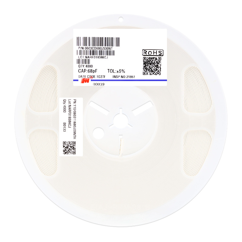 0603贴片电容 68pF(680) ±5% 50V COG 0603CG680J500NT(100只）
