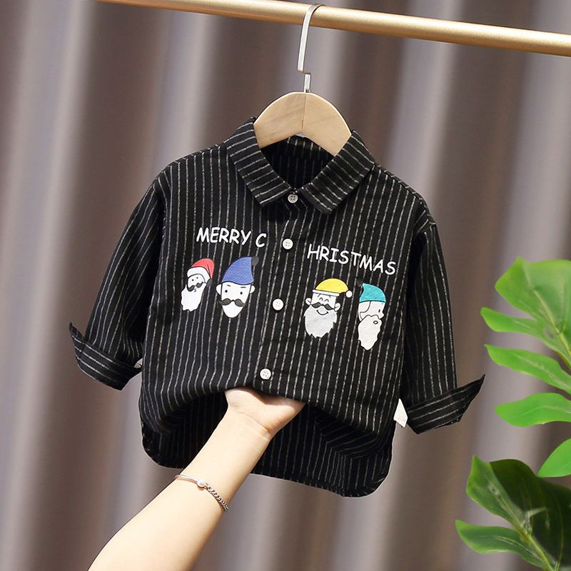 男の子の赤ちゃんのファッションの縦縞の長袖のシャツの中で子供服の春秋韓国版の子供の漫画のプリントの上着