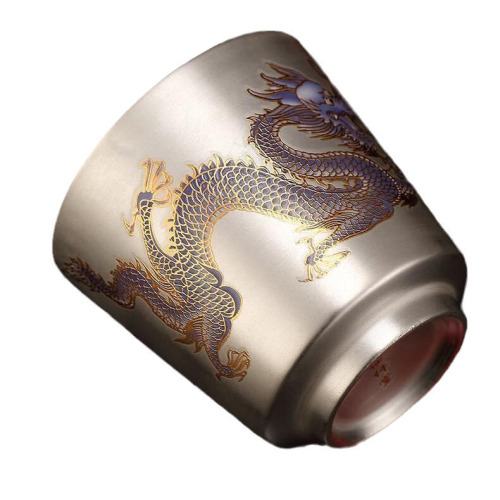 Silver-plated teacup Pure silver 999 cup owner cup tea cup handmade porcelain silver-plated tea set teacup drinking cup