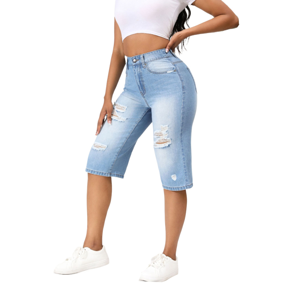 Ropa de Mujer Independiente Europea y Americana 2025, Jeans Rotos Elásticos de Alta Calidad, Novedades de Verano Transfronterizas en Existencia para Dropshipping