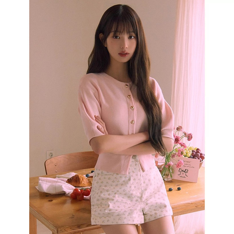 Now 2025 New Autum Korean Designer Rolaro*A Pure Color Knitted Cardigan Short Top Zhang Yuanying