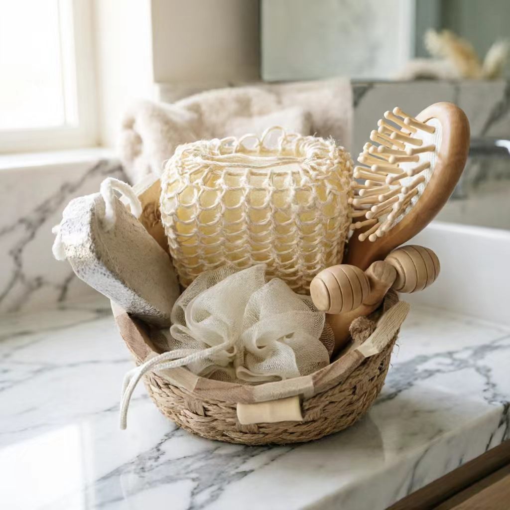Set de Baño de Madera con Corazón de Madera de Masaje para Baño y Regalo