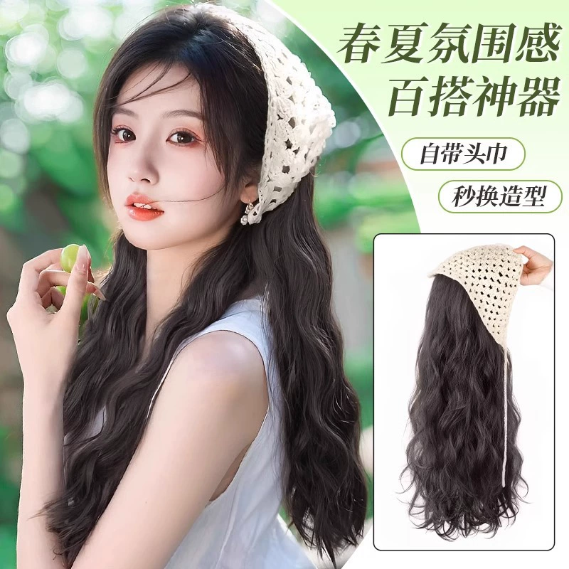 Треугольный тюрбан парик с водянистыми волнистыми длинными вьющимися волосами