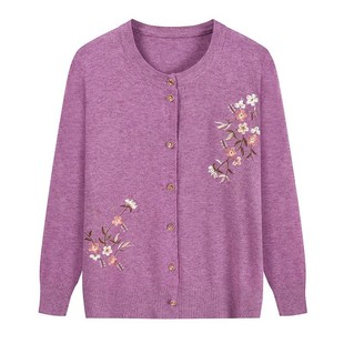 Source Factory Grandma Embroidered Cardigan Elderly Clothing Jacket Middle-Aged and Elderly Women's Knitwear Spring and Autum Mother's Knitwear