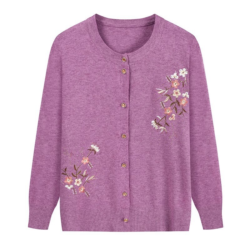 Source Factory Grandma Embroidered Cardigan Elderly Clothing Jacket Middle-Aged and Elderly Women's Knitwear Spring and Autum Mother's Knitwear