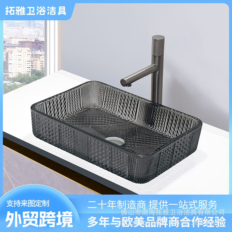Transparent Hotel Bathroom Glass Countertop Custom Washbasin Die-Cast Rectangular Modern Household Washstand Basin