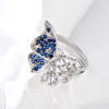 Fashionable blue zirconium, adjustable three dimensional ring with stone, micro incrustation, on index finger