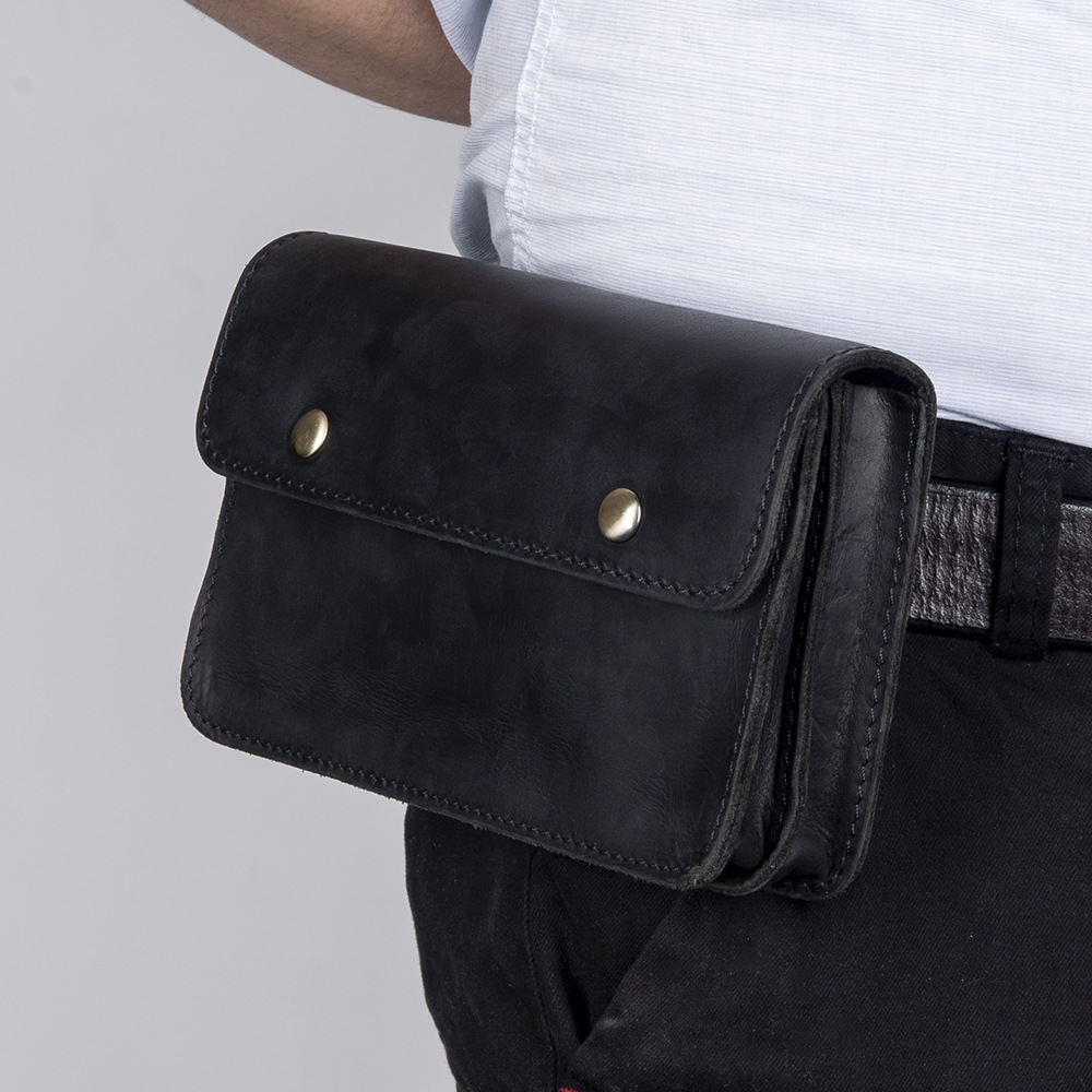 Crazy Horse Leather Waist Bag 6 Inch Mobile Phone Bag Genuine Leather Men's Bag Retro Top Layer Cowhide Horizontal Belt Outdoor Construction Site Bag