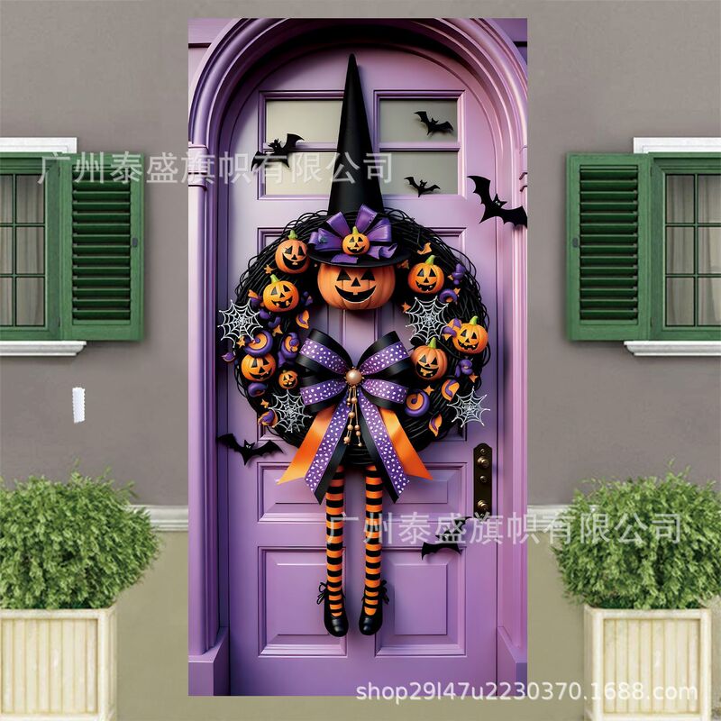 国境を越えた新しいハロウィーンのお祝いパーティー カボチャの蜘蛛の巣の雰囲気の背景 縦型写真装飾用品 ドア幅|undefined
